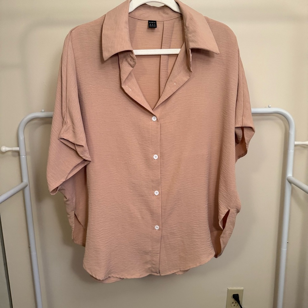 SHEIN Pink Boxy Short Sleeve Button Down Shirt